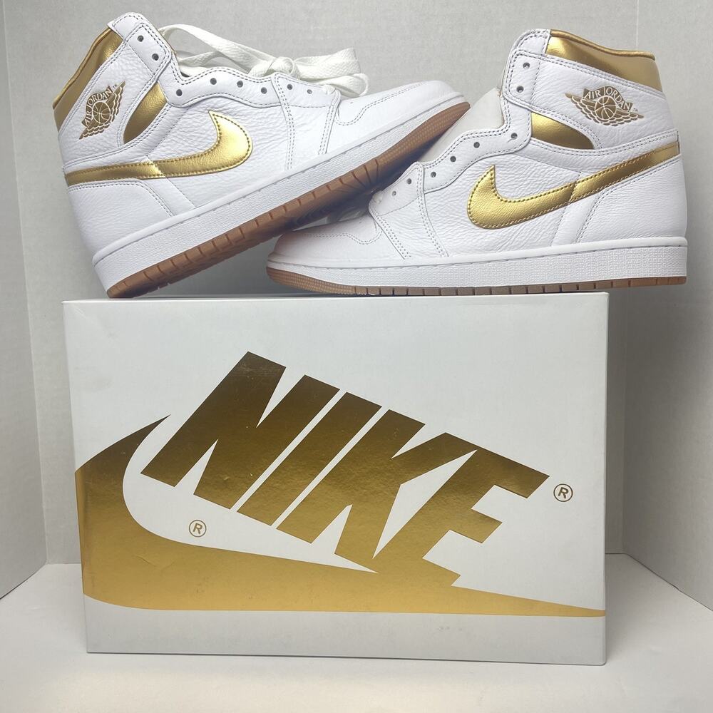 *NEW* Women NIKE Air Jordan 1 High OG Retro White/Gold Metallic High Top